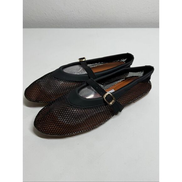 Women’s Black Mesh Mary Jane Flats Buckle Straps - Picture 7 of 13